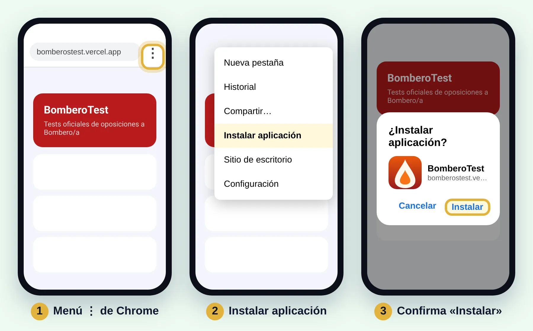 Chrome, menú, Instalar aplicación