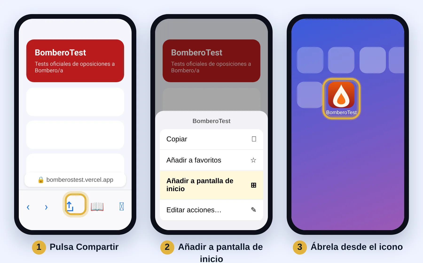 Safari, botón Compartir, Añadir a pantalla de inicio