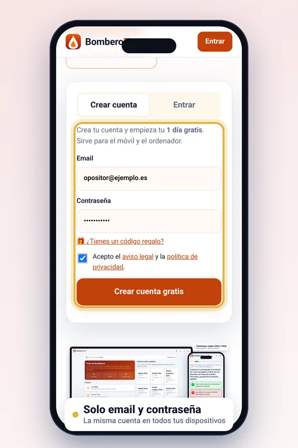 Pantalla de registro